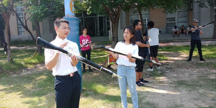 Taiwan students taught Foreign student to Rifle exhibition drill